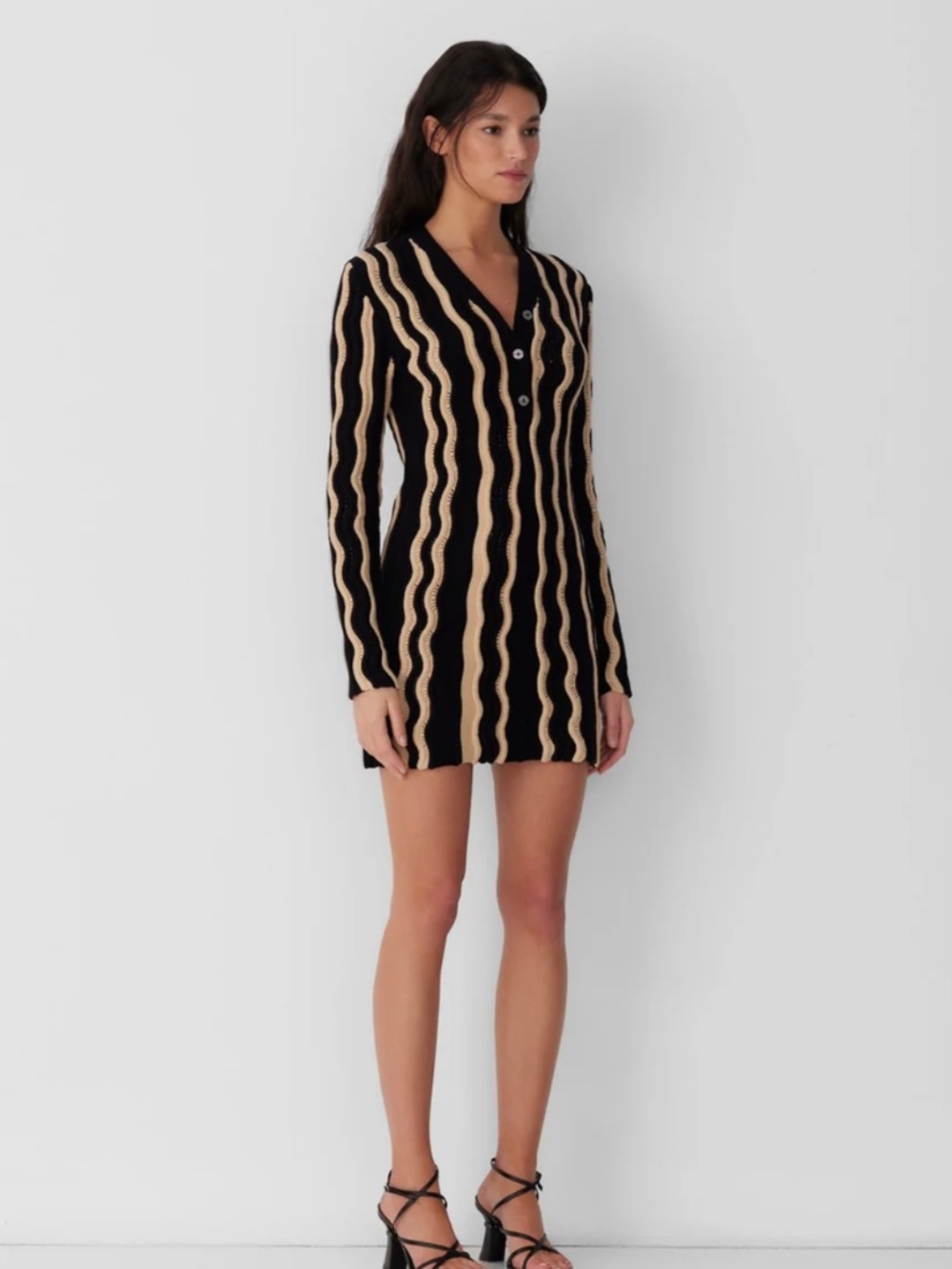The Wolf Gang Hera Knit Wave Mini Dress Black/Tan XSmall